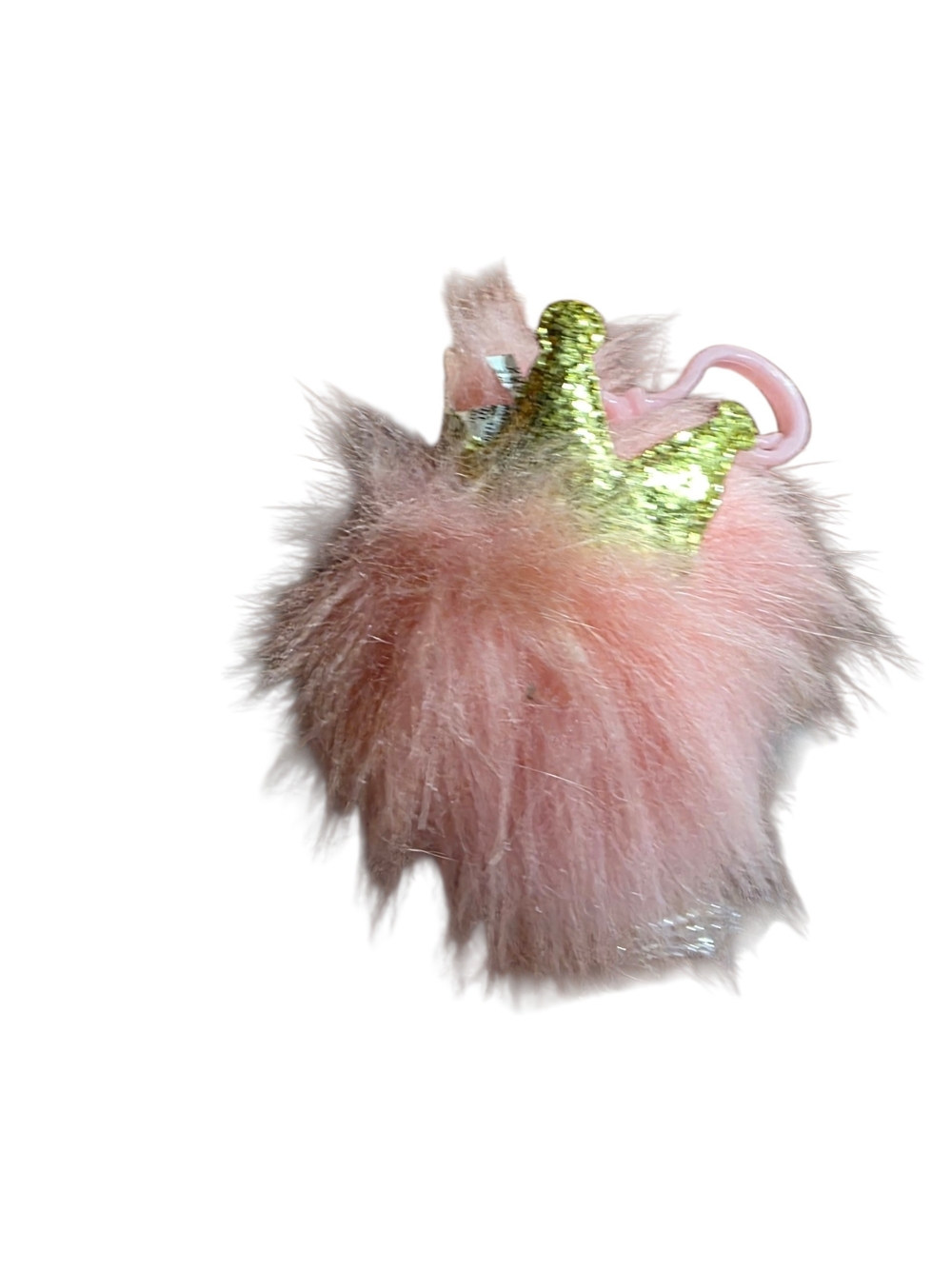 Pink Faux Fur Pom Pom Keychain with Gold Crown
